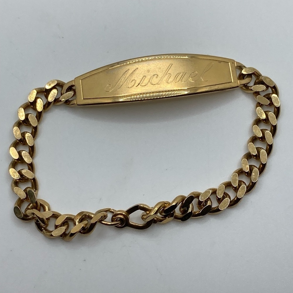 Vtg Gold Tone ‘ Michael ‘ Name Plate Chain Bracelet 8”